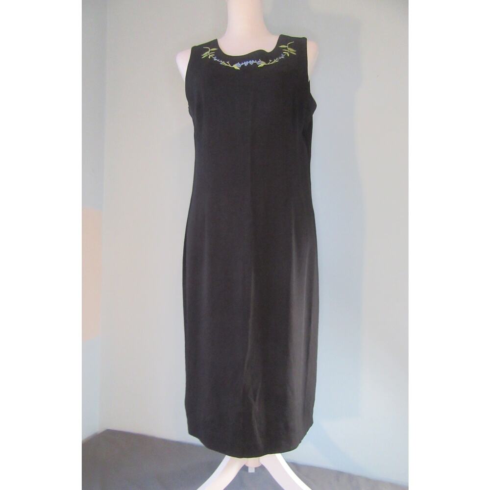 Vtg. Studio 1 Little Black Dress and Shear Jacket 2 PC Set Blue Flowers Size 12